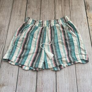 Briggs Women’s Linen Blend Striped Pull On Shorts Size Small Elastic Waist